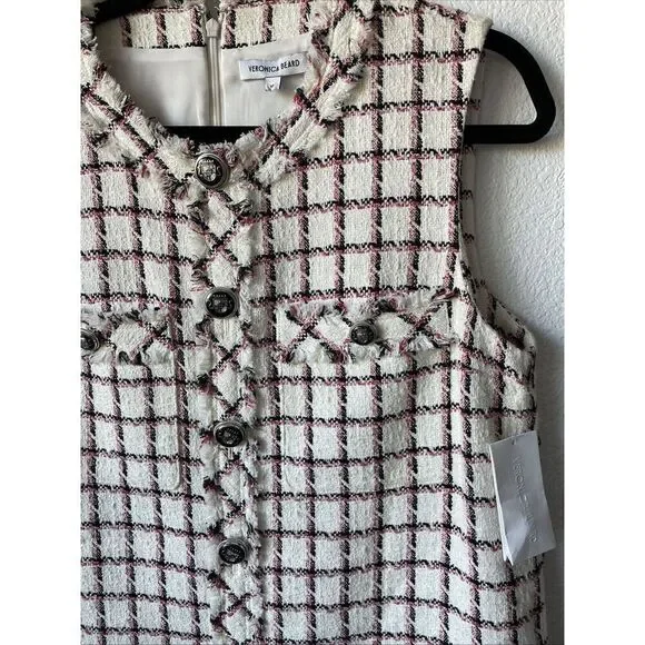 NEW Veronica Beard Laurel Tweed Check Shift Dress Red White Women Size 10